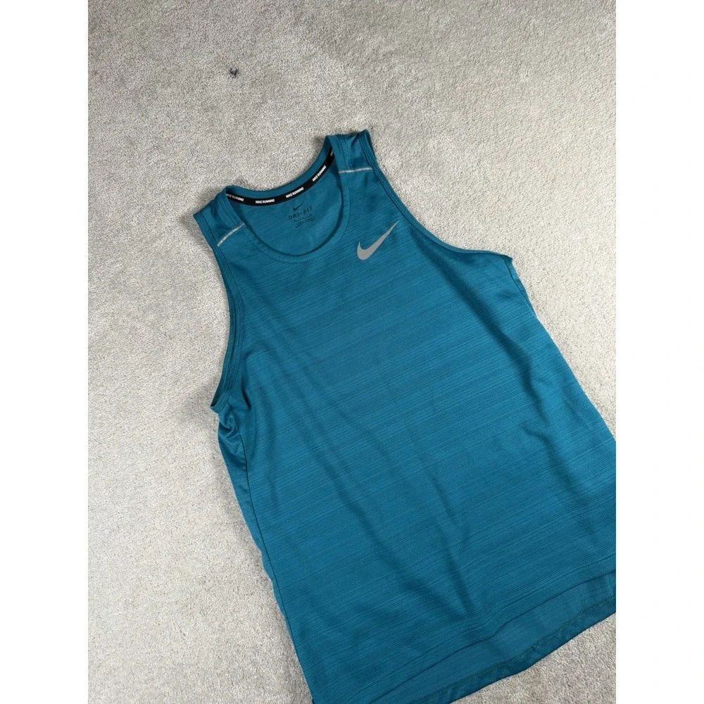 Nike Dri-FIT Running Tank Top Teal Heathered Singlet Training Reflective Mens M